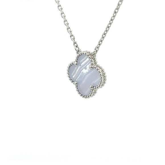 BRANDNEW 18K WHITE GOLD 15mm CHALCEDONY NECKLACE 16-18 INCHES - Picture 10 of 11